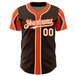 Personalized Baseball Jersey in Brown White-Orange, 3 Colors, Arm Shapes Personalized Brown White-Orange 3 Colors Arm Shapes