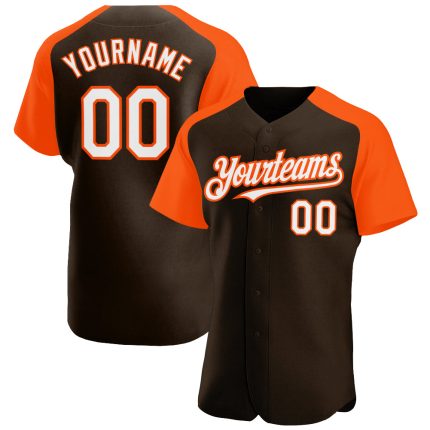 Custom Baseball Jersey with Personalized Name and Number - Brown White-Orange Authentic Raglan Sleeves Personalized Brown