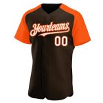 Custom Baseball Jersey with Personalized Name and Number - Brown White-Orange Authentic Raglan Sleeves Personalized Brown
