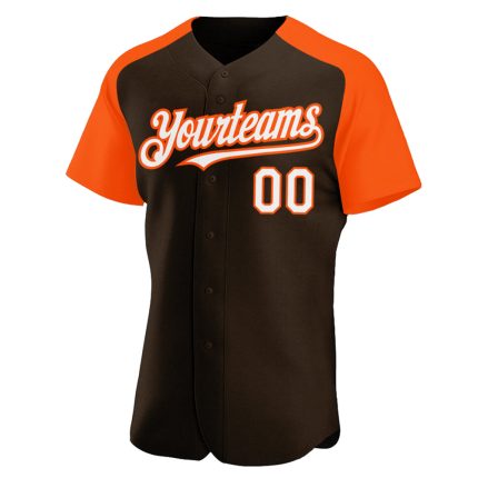 Custom Baseball Jersey with Personalized Name and Number - Brown White-Orange Authentic Raglan Sleeves Personalized Brown