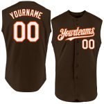 Custom Brown White Orange Baseball Jersey - Authentic Sleeveless Design Personalized Brown White-Orange Authentic Sleeveless