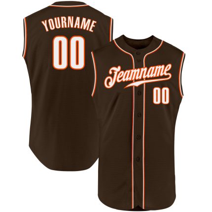 Custom Name and Number Personalized Team Sleeveless Baseball Jersey - Brown White Orange Authentic Personalized Brown White-Orange