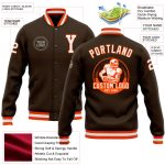 Custom Brown and White Orange Varsity Letterman Snap Bomber Jacket Personalized Brown White-Orange Bomber Full-Snap Varsity