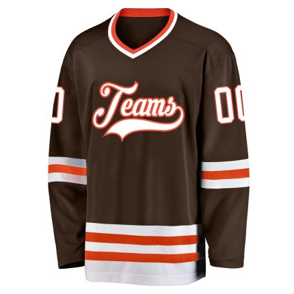 Customizable Brown White Orange Hockey Jersey - Personalized Team Gear Personalized Brown White-Orange Hockey Jersey