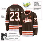 Custom Name and Number Personalized Hockey Jersey - Brown White Orange Team Jersey Personalized Brown White-Orange Hockey