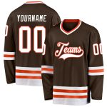 Custom Name and Number Personalized Hockey Jersey - Brown White Orange Team Jersey Personalized Brown White-Orange Hockey