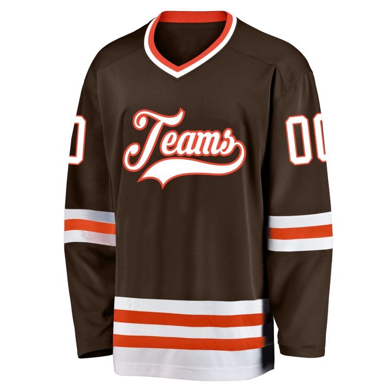 Custom Name and Number Personalized Hockey Jersey - Brown White Orange Team Jersey Personalized Brown White-Orange Hockey