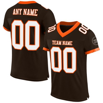 Personalized Authentic Football Jersey - Brown White-Orange Mesh Design Personalized Brown White-Orange Mesh Authentic Football