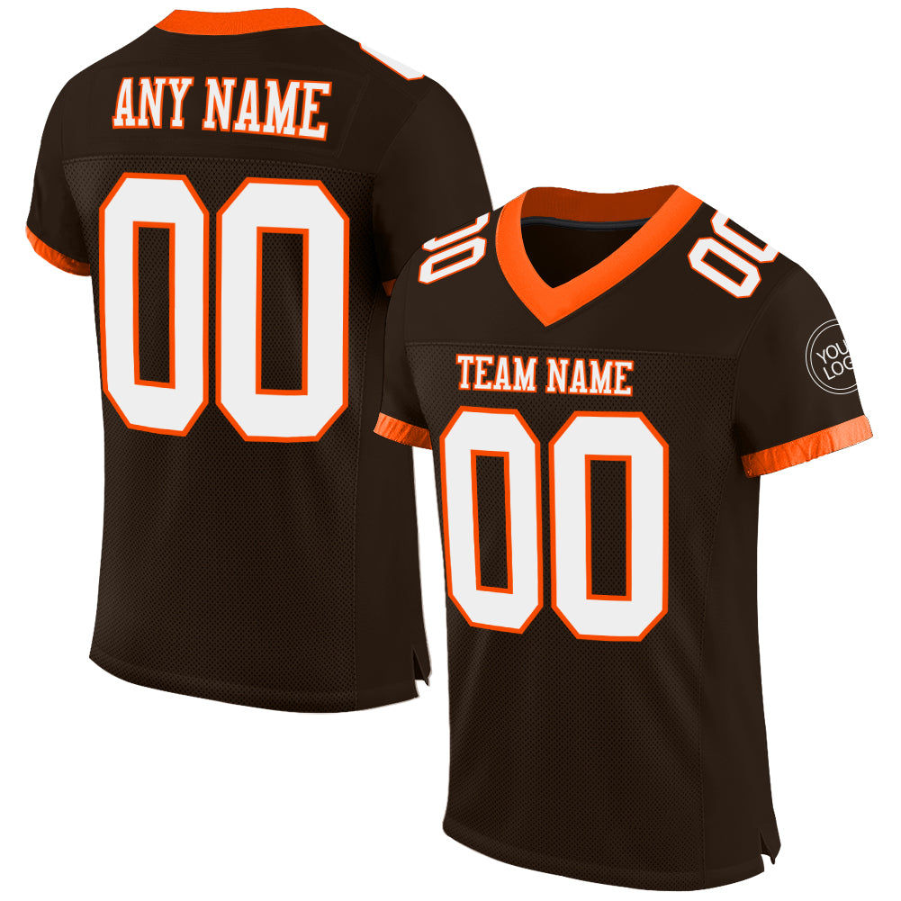 Personalized Authentic Football Jersey - Brown White-Orange Mesh Design Personalized Brown White-Orange Mesh Authentic Football