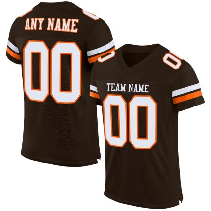 Custom Brown and White-Orange Mesh Football Jersey with Personalized Name and Number - Authentic Team Apparel Personalized