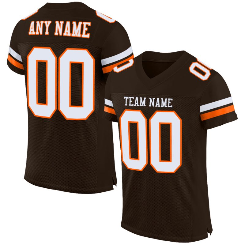 Custom brown, white and orange mesh football jersey