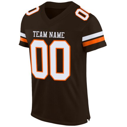 Custom Brown and White-Orange Mesh Football Jersey with Personalized Name and Number - Authentic Team Apparel Personalized