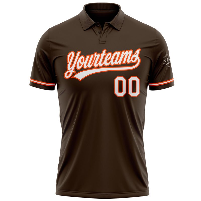 Personalized Performance Vapor Golf Polo Shirt in Brown White-Orange Personalized Brown White-Orange Performance Vapor Golf