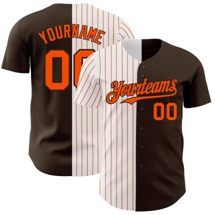 Personalized Pinstripe Baseball Jersey - Brown White Orange Split Fashion Jersey Personalized Brown White-Orange Pinstripe