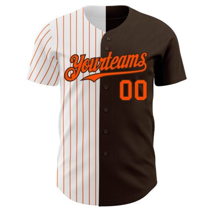 Personalized Pinstripe Baseball Jersey - Brown White Orange Split Fashion Jersey Personalized Brown White-Orange Pinstripe