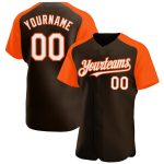 Personalized Brown White Orange Baseball Jersey with Raglan Sleeves Personalized Brown White-Orange Raglan Sleeves Baseball