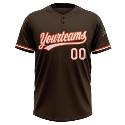 Personalized Unisex Softball Jersey - Brown & White-Orange Two-Button Design Personalized Brown White-Orange Two-Button Unisex