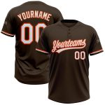 Custom Name Number Unisex Softball Jersey - Personalized Brown White-Orange Two-Button Team Apparel Personalized Brown White-Orange