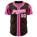 Personalized Brown White Pink Baseball Jersey - 3 Color Arm Shapes Design Personalized Brown White-Pink 3 Colors Arm Shapes