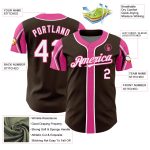 Personalized Brown White Pink Baseball Jersey - 3 Color Arm Shapes Design Personalized Brown White-Pink 3 Colors Arm Shapes