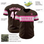 Personalized Authentic Baseball Jersey in Brown White-Pink Colors - Custom Design Personalized Brown White-Pink Authentic