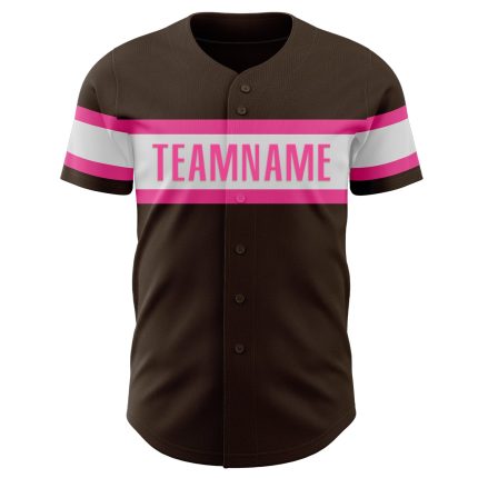 Personalized Authentic Baseball Jersey in Brown White-Pink Colors - Custom Design Personalized Brown White-Pink Authentic