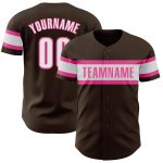 Personalized Authentic Baseball Jersey in Brown White-Pink Colors - Custom Design Personalized Brown White-Pink Authentic