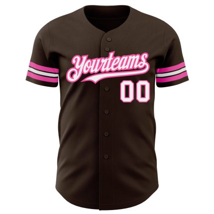 Custom Name and Number Authentic Baseball Jersey - Personalized Brown White-Pink Team Apparel Personalized Brown White-Pink
