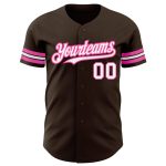 Personalized Baseball Jersey for Kids - Brown and White with Pink Trim Personalized Brown White-Pink Baseball Jersey