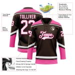 Personalized Brown White Pink Hockey Jersey with Lace Neck - Custom Sports Apparel Personalized Brown White-Pink Hockey Lace