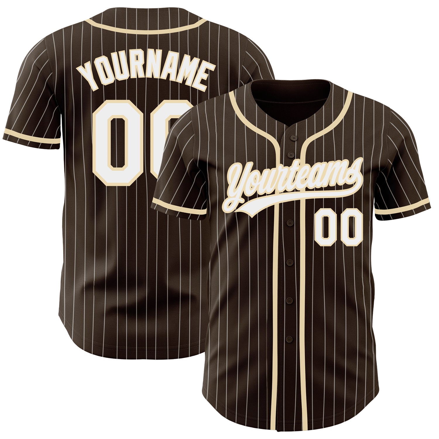 Custom Name and Number Personalized Authentic Baseball Jersey - Brown White Pinstripe City Cream Design Personalized Brown