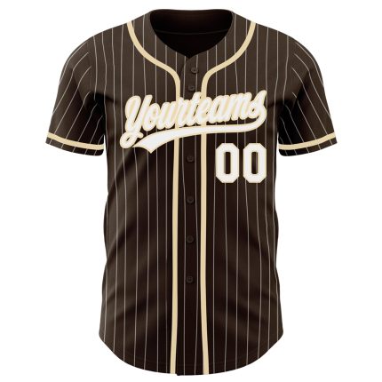 Custom Name and Number Personalized Authentic Baseball Jersey - Brown White Pinstripe City Cream Design Personalized Brown