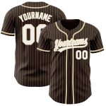 Personalized Cream Brown White Pinstripe Baseball Jersey for City Fans Personalized Brown White Pinstripe City Cream Baseball