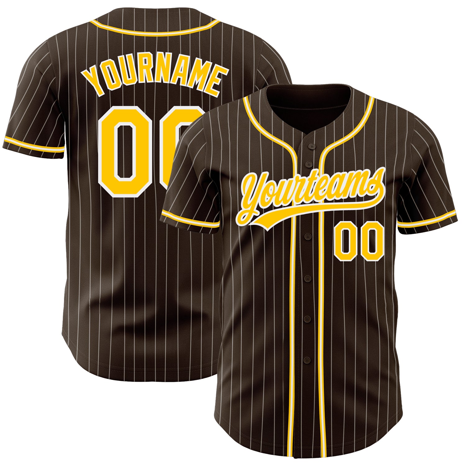 Custom Name Number Personalized Gold Pinstripe Baseball Jersey - Brown White Authentic Team Jersey Personalized Brown White