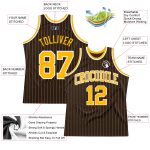 Custom Personalized Basketball Jersey with Team Name, Number, Brown White Pinstripe, Gold Design Personalized Brown White