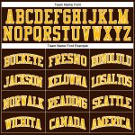 Custom Personalized Basketball Jersey with Team Name, Number, Brown White Pinstripe, Gold Design Personalized Brown White