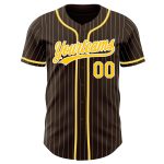 Personalized Brown White Pinstripe Gold Baseball Jersey for Men and Women Personalized Brown White Pinstripe Gold Baseball