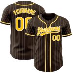 Personalized Brown White Pinstripe Gold Baseball Jersey for Men and Women Personalized Brown White Pinstripe Gold Baseball