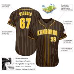 Custom Team Baseball Jersey with Personalized Name and Number, Brown White Pinstripe, Authentic Gold-White Design Personalized