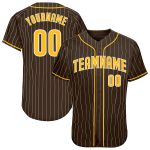 Personalized Gold White Brown Pinstripe Baseball Jersey for Men and Women Personalized Brown White Pinstripe Gold-White Baseball