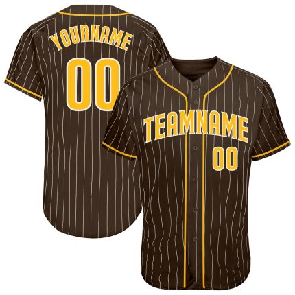 Personalized Gold White Brown Pinstripe Baseball Jersey for Men and Women Personalized Brown White Pinstripe Gold-White Baseball
