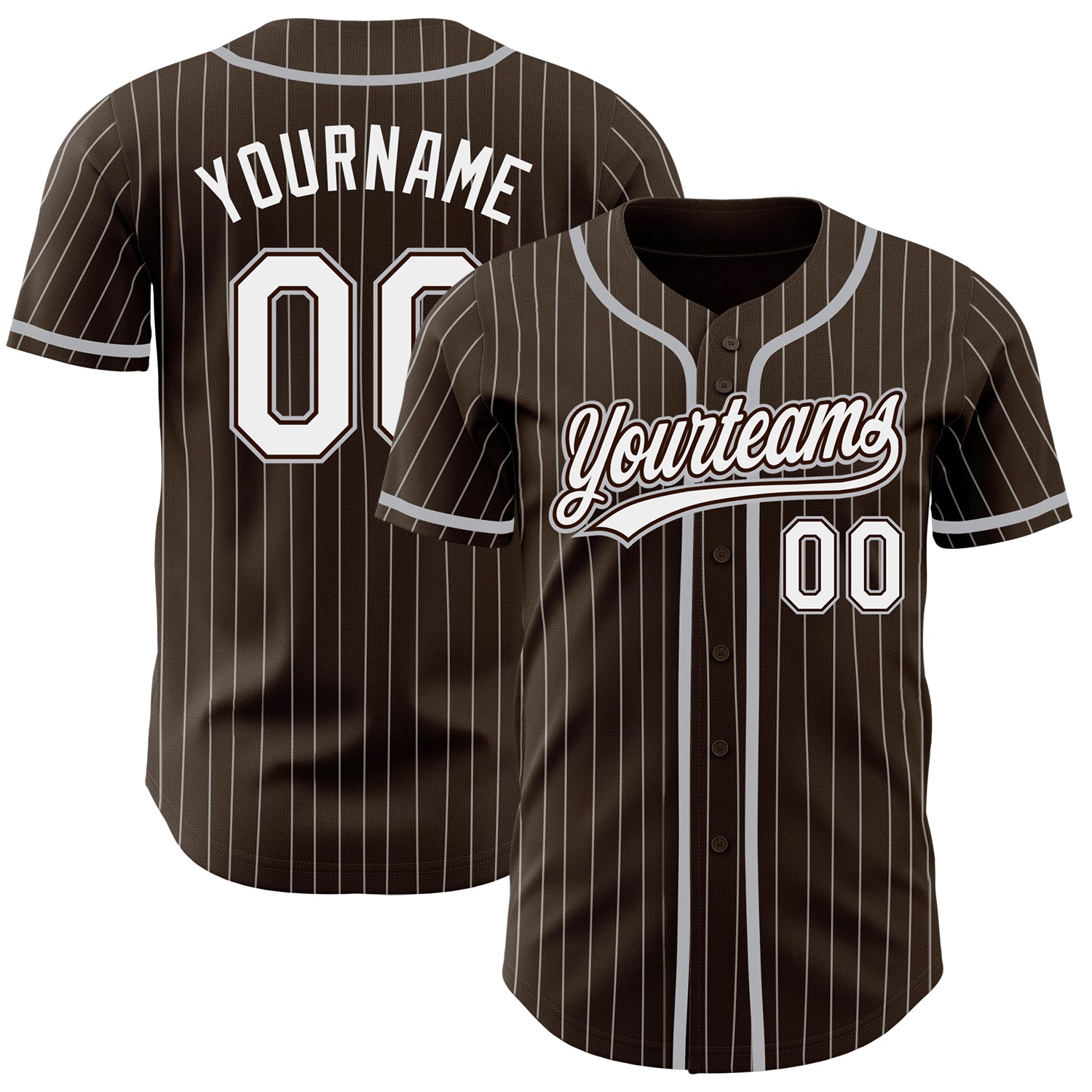 Custom Authentic Baseball Jersey - Personalized Gray Brown White Pinstripe with Team Name and Number Personalized Brown White