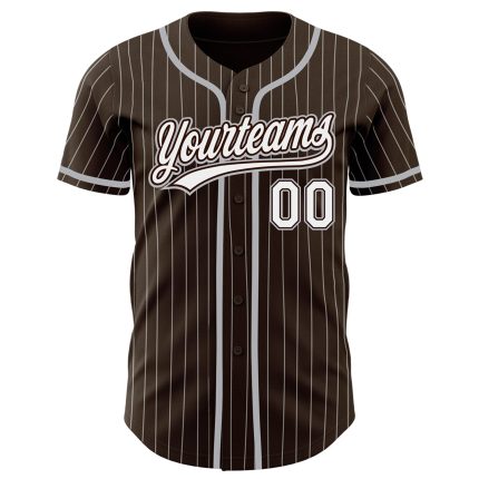 Custom Authentic Baseball Jersey - Personalized Gray Brown White Pinstripe with Team Name and Number Personalized Brown White