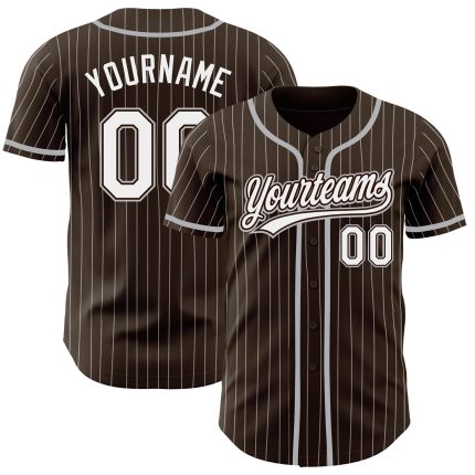 Personalized Baseball Jersey for Men in Brown White Pinstripe Gray Design Personalized Brown White Pinstripe Gray Baseball