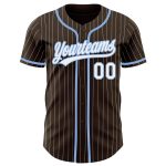 Custom Name Number Authentic Baseball Jersey Personalized Brown White Light Blue Pinstripe Personalized Brown White Pinstripe
