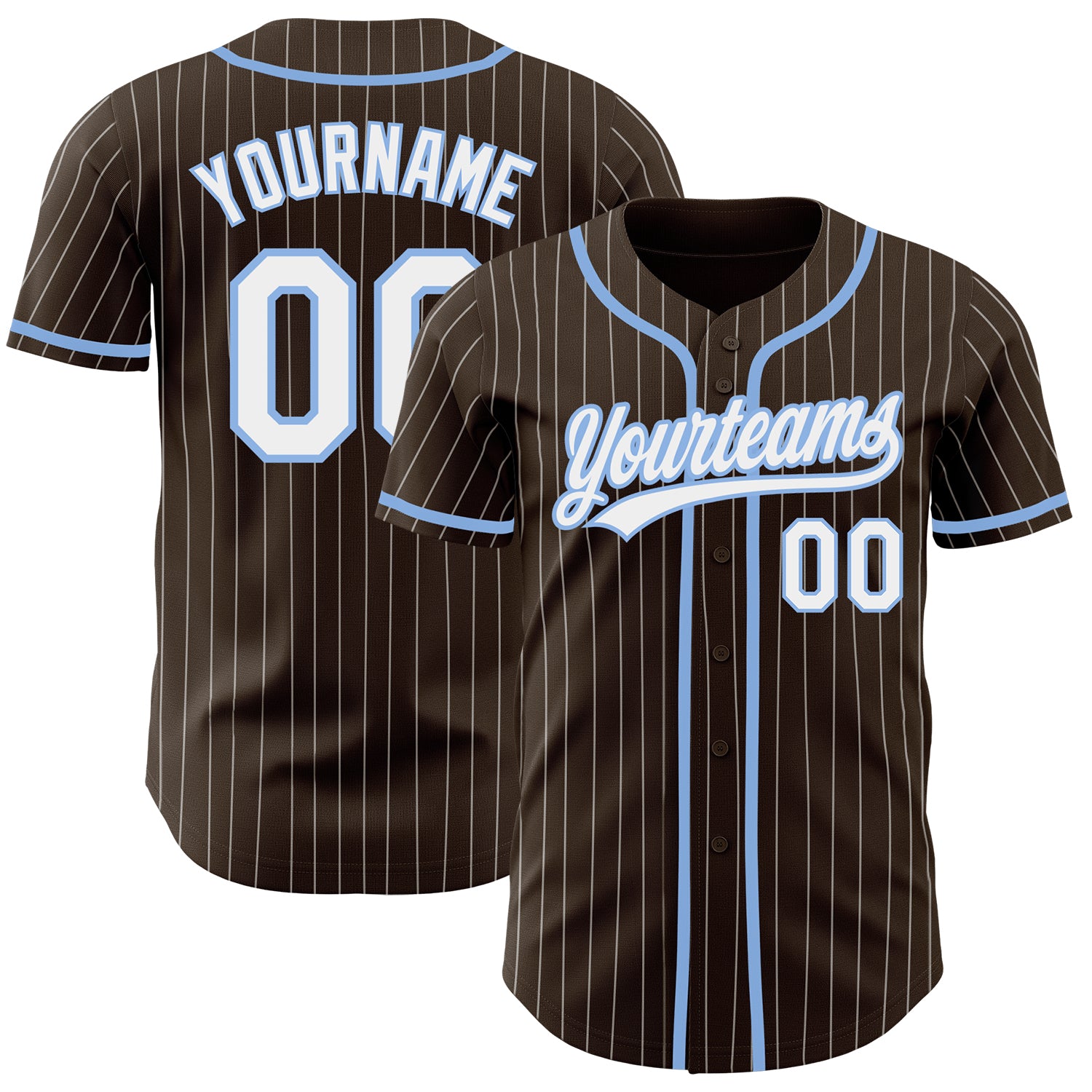 Custom Name Number Authentic Baseball Jersey Personalized Brown White Light Blue Pinstripe Personalized Brown White Pinstripe