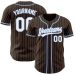 Personalized Light Blue Baseball Jersey with Brown White Pinstripes Personalized Brown White Pinstripe Light Blue Baseball