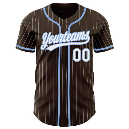 Personalized Light Blue Baseball Jersey with Brown White Pinstripes Personalized Brown White Pinstripe Light Blue Baseball