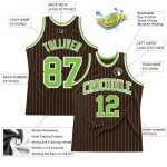 Custom Neon Green Personalized Basketball Jersey with Brown White Pinstripe - Authentic Team Name & Number Personalized Brown