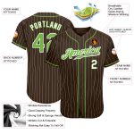 Custom Team Baseball Jersey - Personalized Authentic Brown White Pinstripe with Neon Green-White Name & Number Personalized